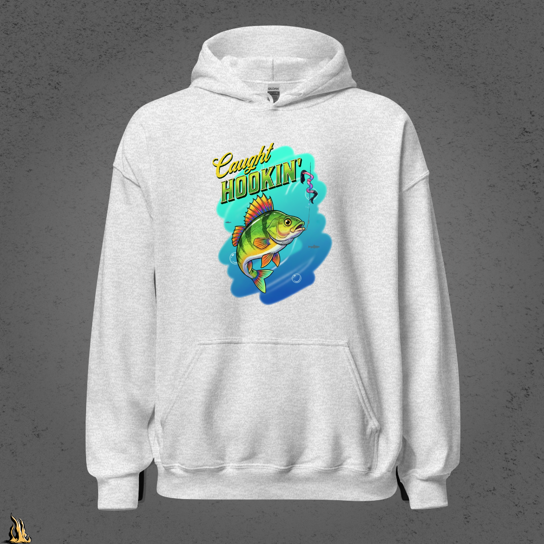 Caught Hookin' - Funny Fishing Graphic Unisex Hoodie