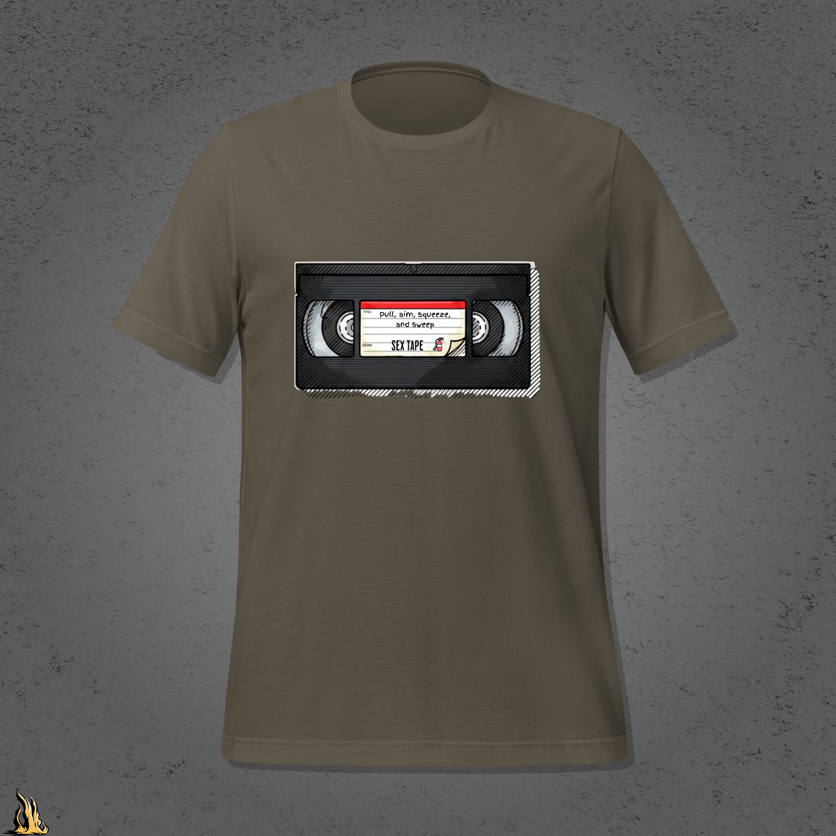Pull, Aim, Squeeze, Sweep – Fire Safety Sex Tape T-Shirt