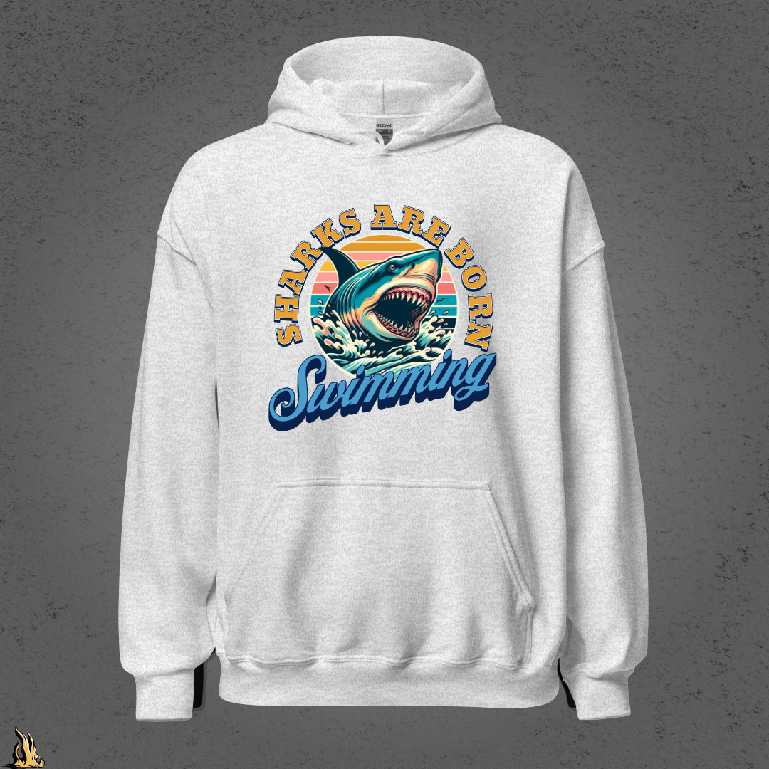 Sharks are Born Swimming - Vintage Great White Shark Graphic Unisex Hoodie