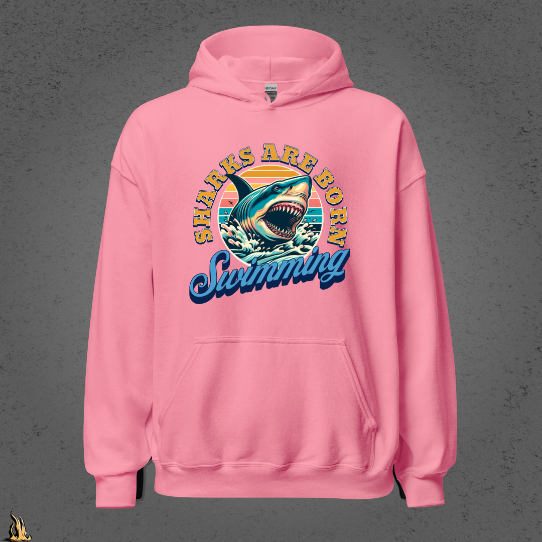 Sharks are Born Swimming - Vintage Great White Shark Graphic Unisex Hoodie
