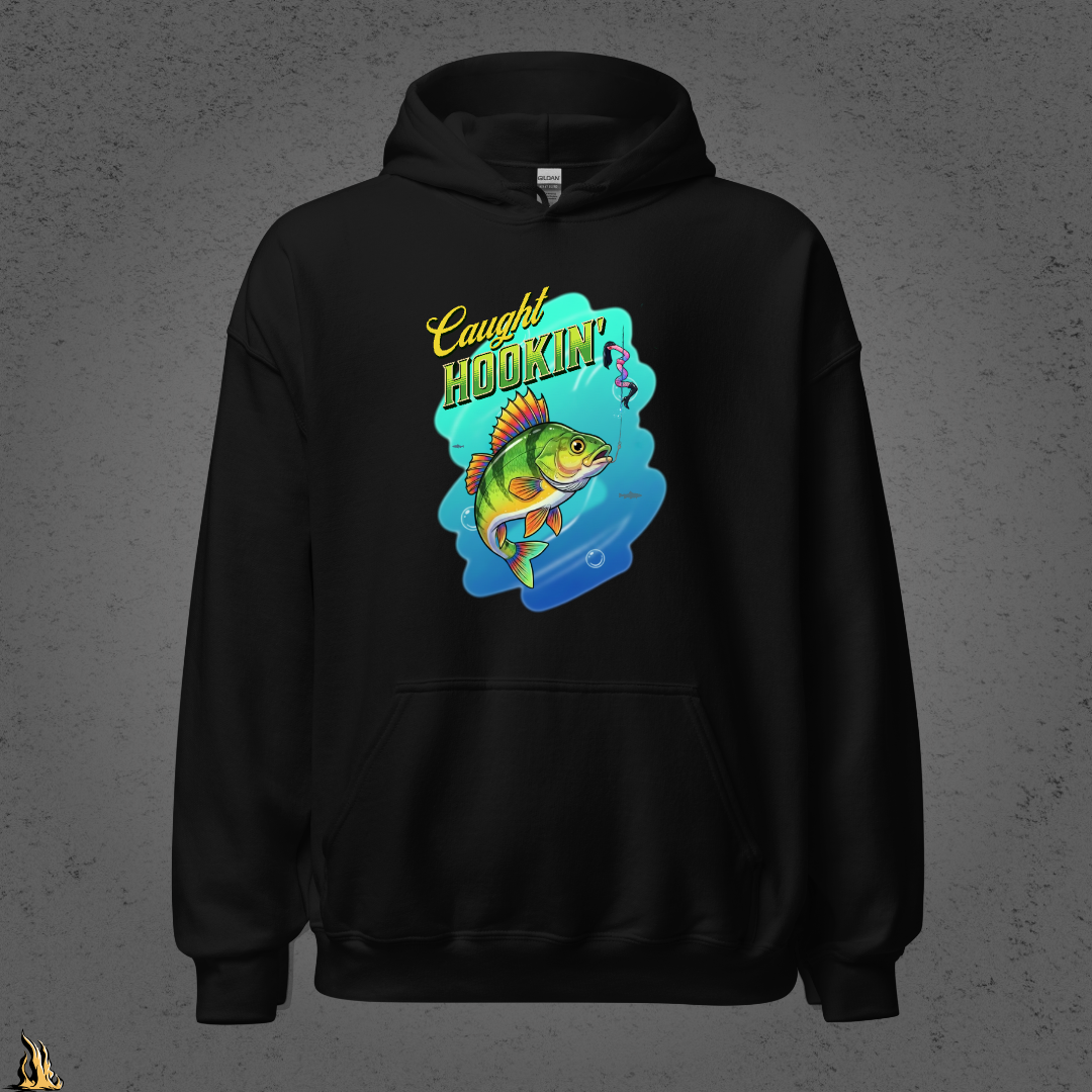 Caught Hookin' - Funny Fishing Graphic Unisex Hoodie