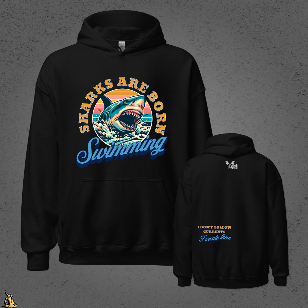 Sharks are Born Swimming - Vintage Great White Shark Graphic Unisex Hoodie