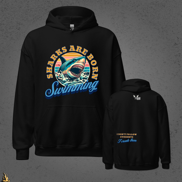 Sharks are Born Swimming - Vintage Great White Shark Graphic Unisex Hoodie