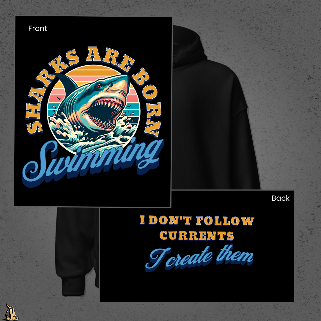 Sharks are Born Swimming - Vintage Great White Shark Graphic Unisex Hoodie