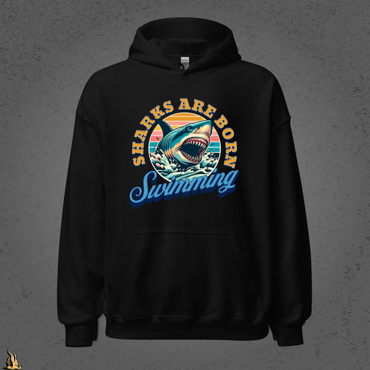 Sharks are Born Swimming - Vintage Great White Shark Graphic Unisex Hoodie