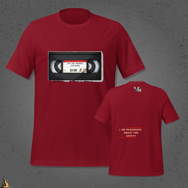 Pull, Aim, Squeeze, Sweep – Fire Safety Sex Tape T-Shirt