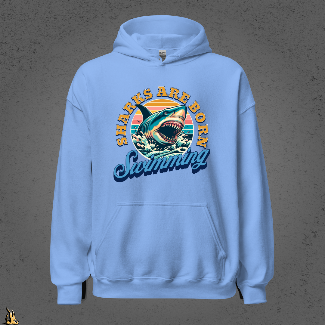 Sharks are Born Swimming - Vintage Great White Shark Graphic Unisex Hoodie