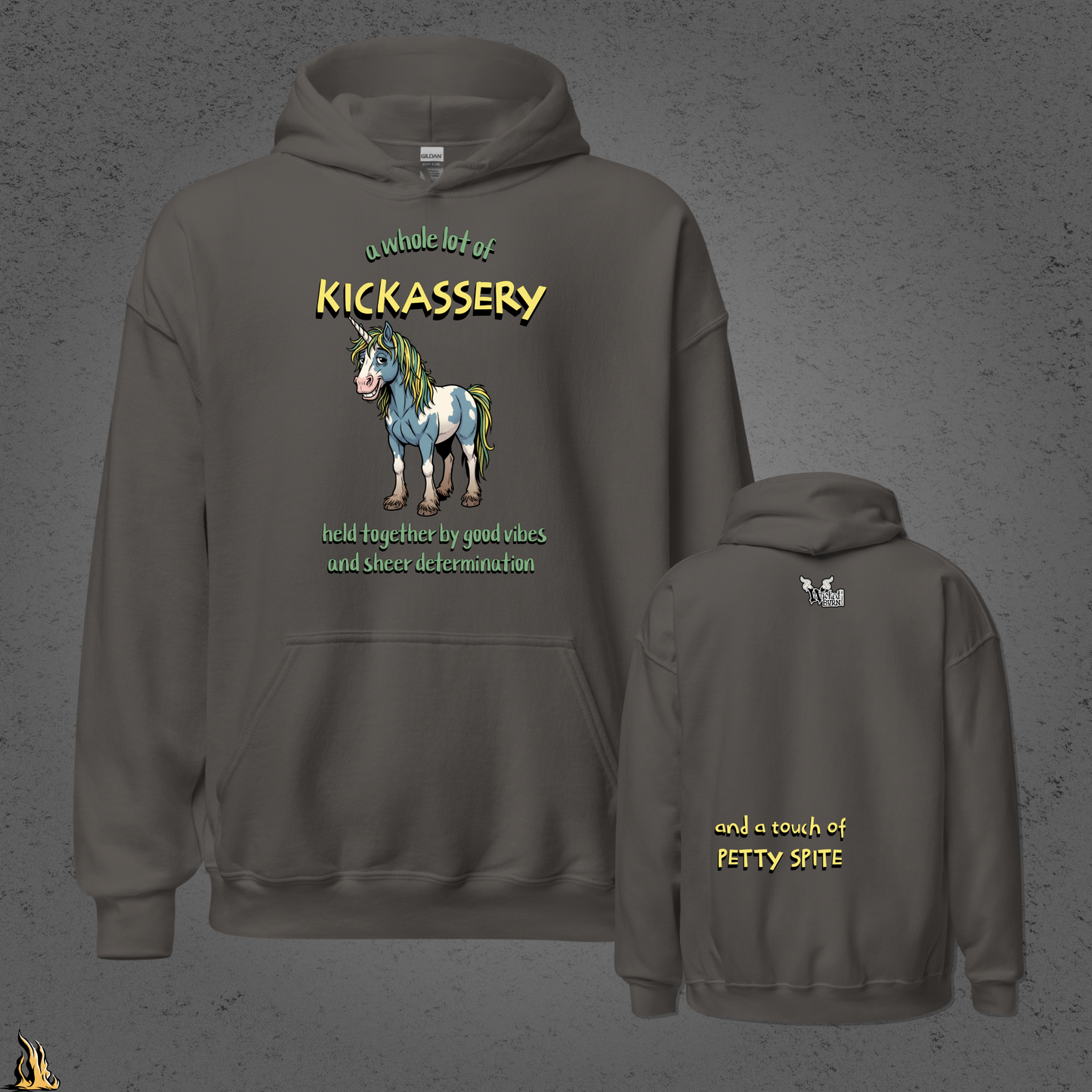 Kickassery, Good Vibes & Petty Spite - Funny Unicorn Unisex Hoodie