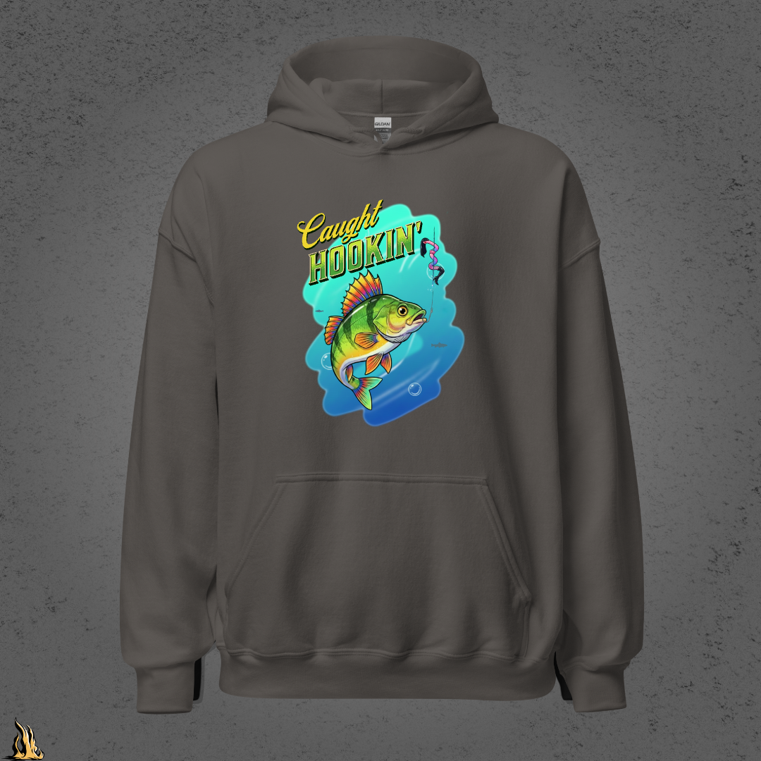 Caught Hookin' - Funny Fishing Graphic Unisex Hoodie