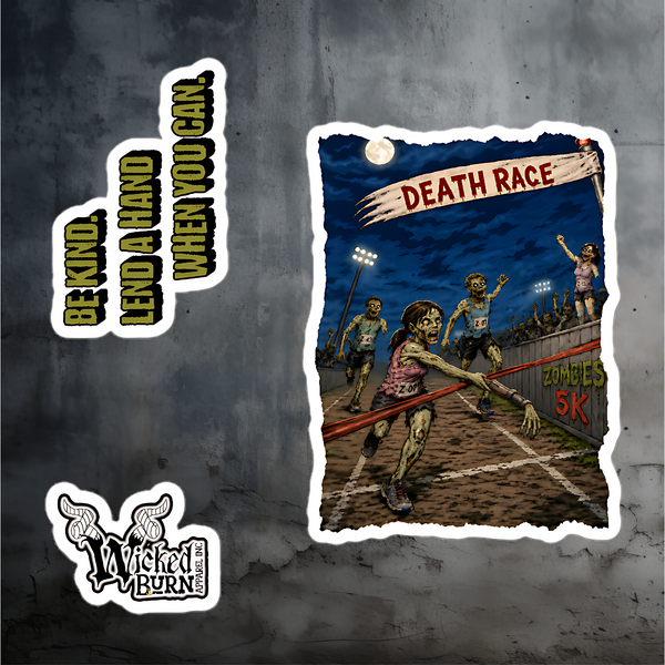 Death Race Zombie Sticker Pack – Be Kind. Lend a Hand.