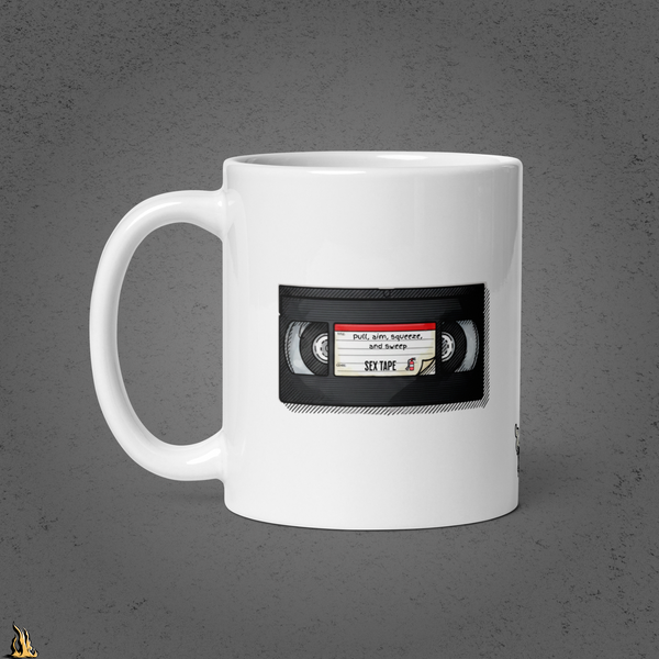 Pull, Aim, Squeeze, Sweep – Fire Safety Sex Tape Mug