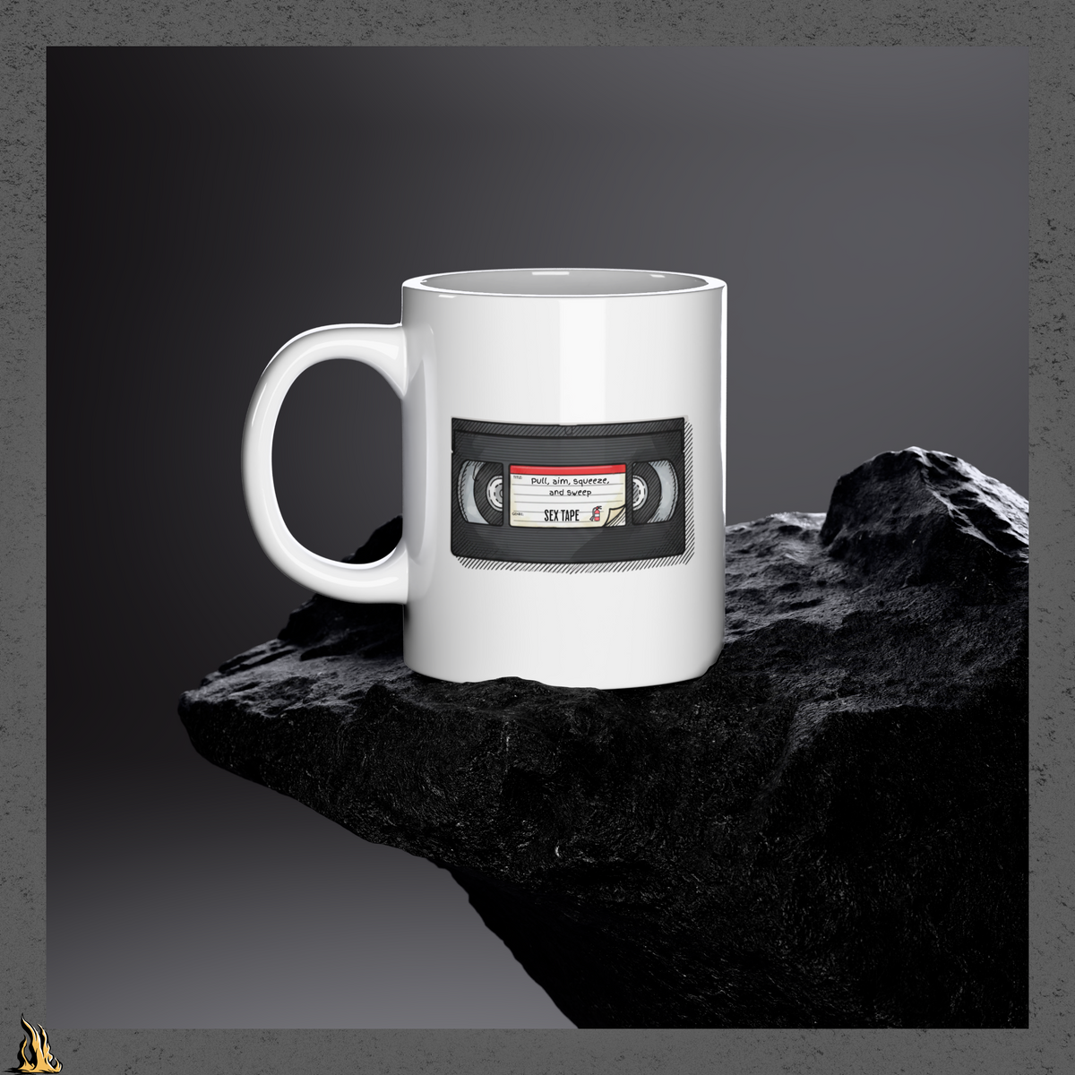 Pull, Aim, Squeeze, Sweep – Fire Safety Sex Tape Mug