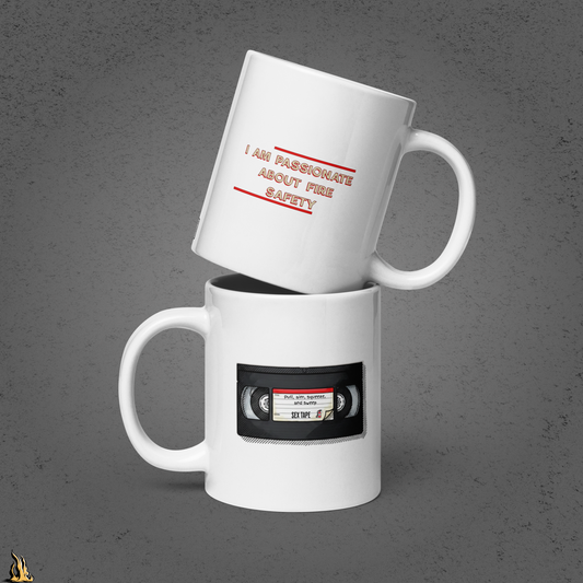 Pull, Aim, Squeeze, Sweep – Fire Safety Sex Tape Mug