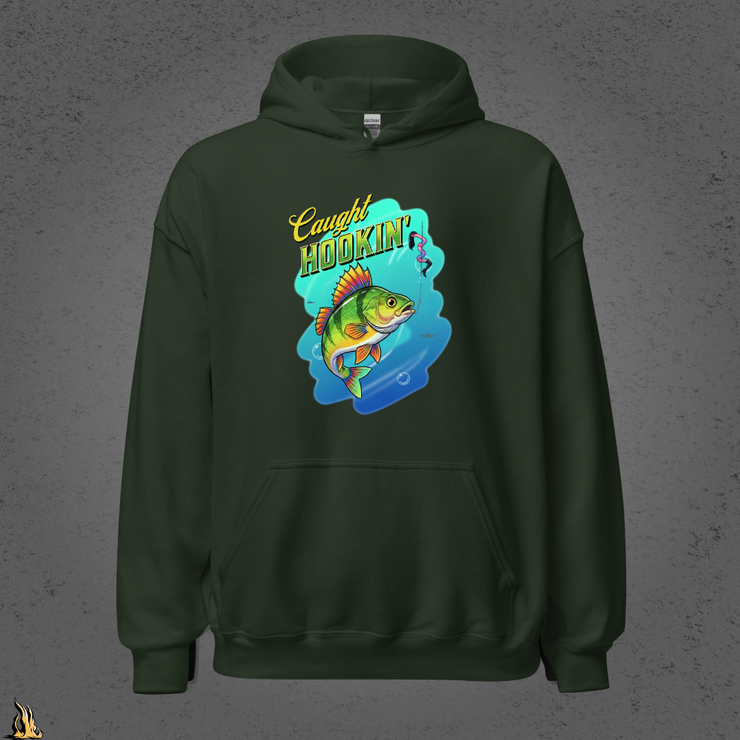 Caught Hookin' - Funny Fishing Graphic Unisex Hoodie