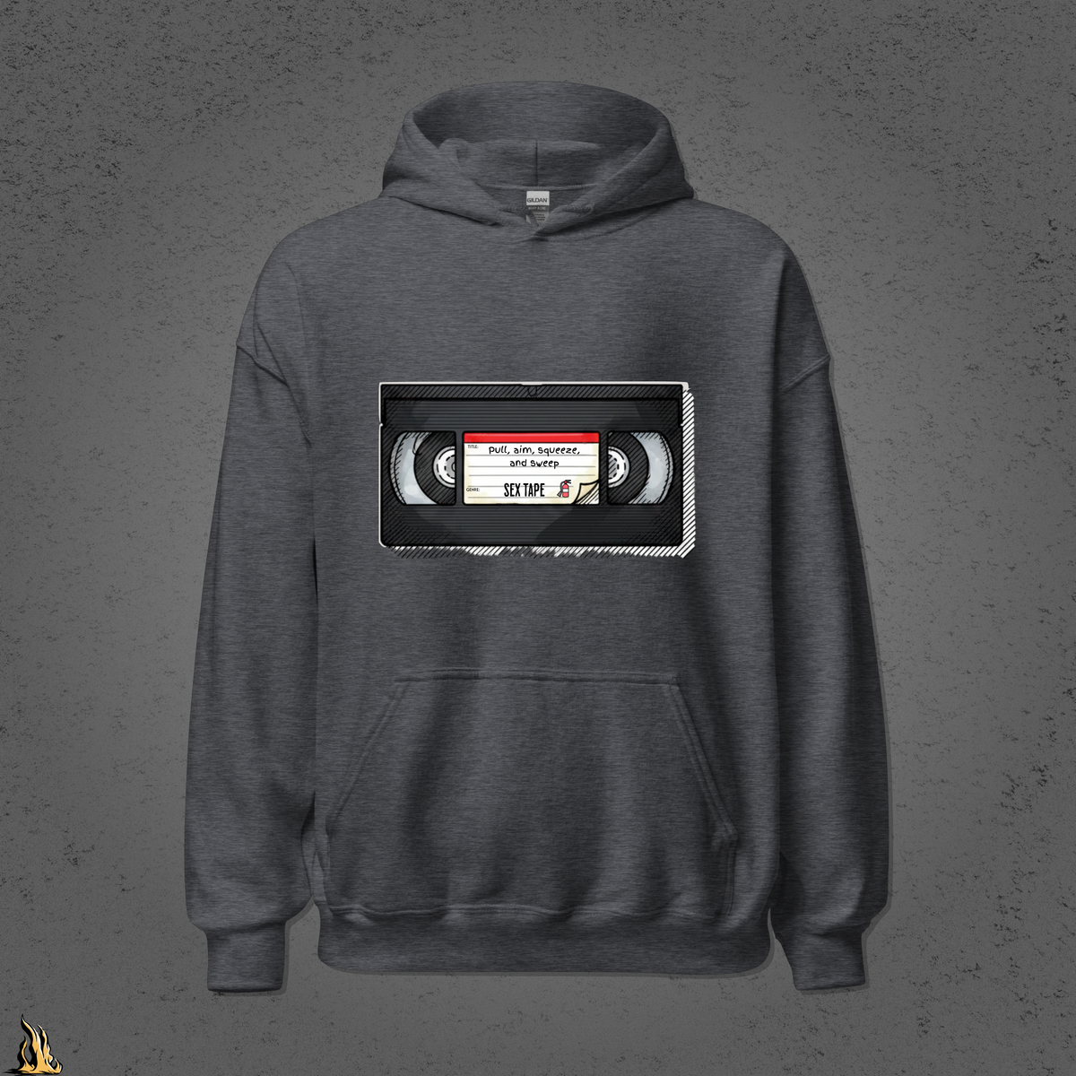 Pull, Aim, Squeeze, Sweep Bunnyhug – Fire Safety Sex Tape Hoodie