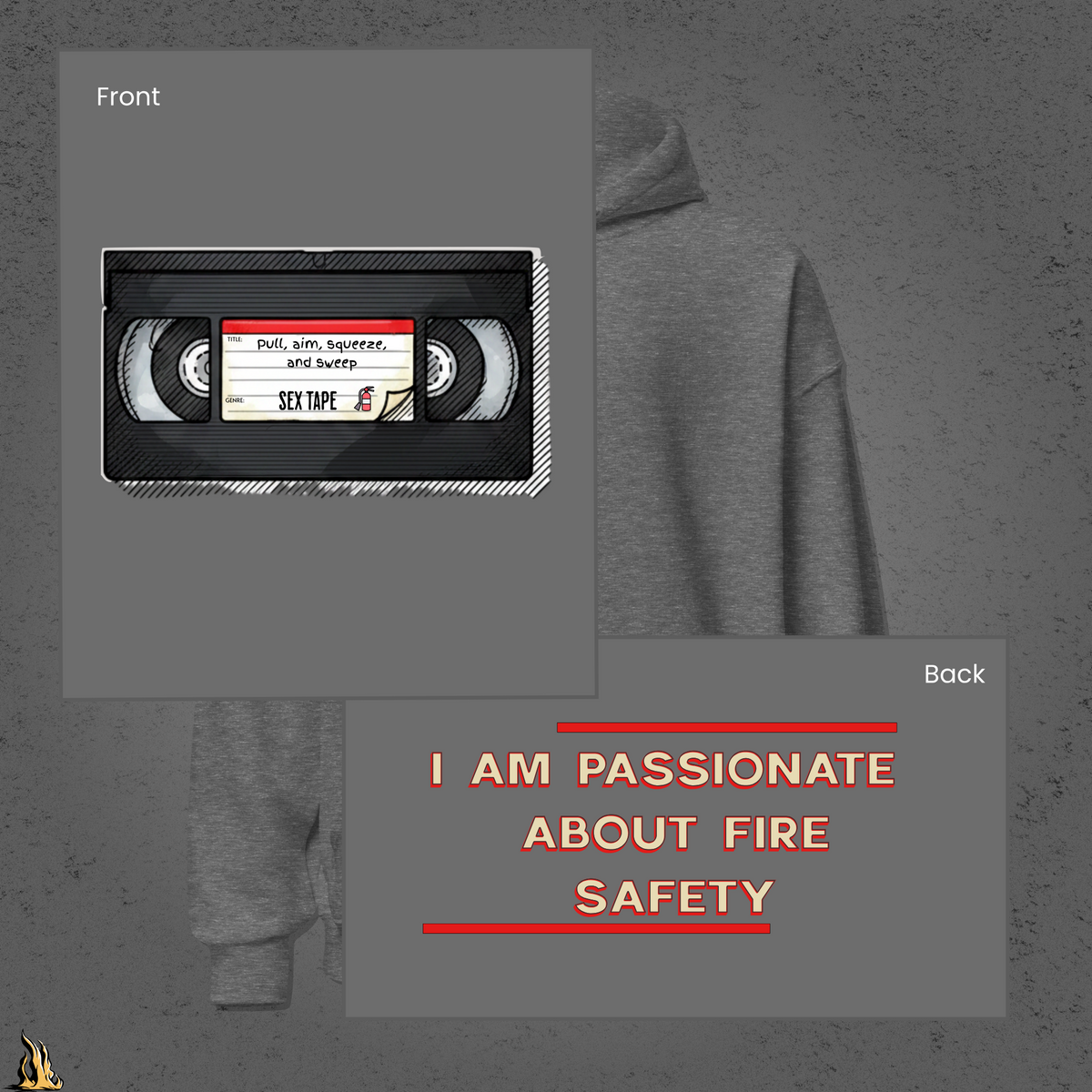 Pull, Aim, Squeeze, Sweep Bunnyhug – Fire Safety Sex Tape Hoodie