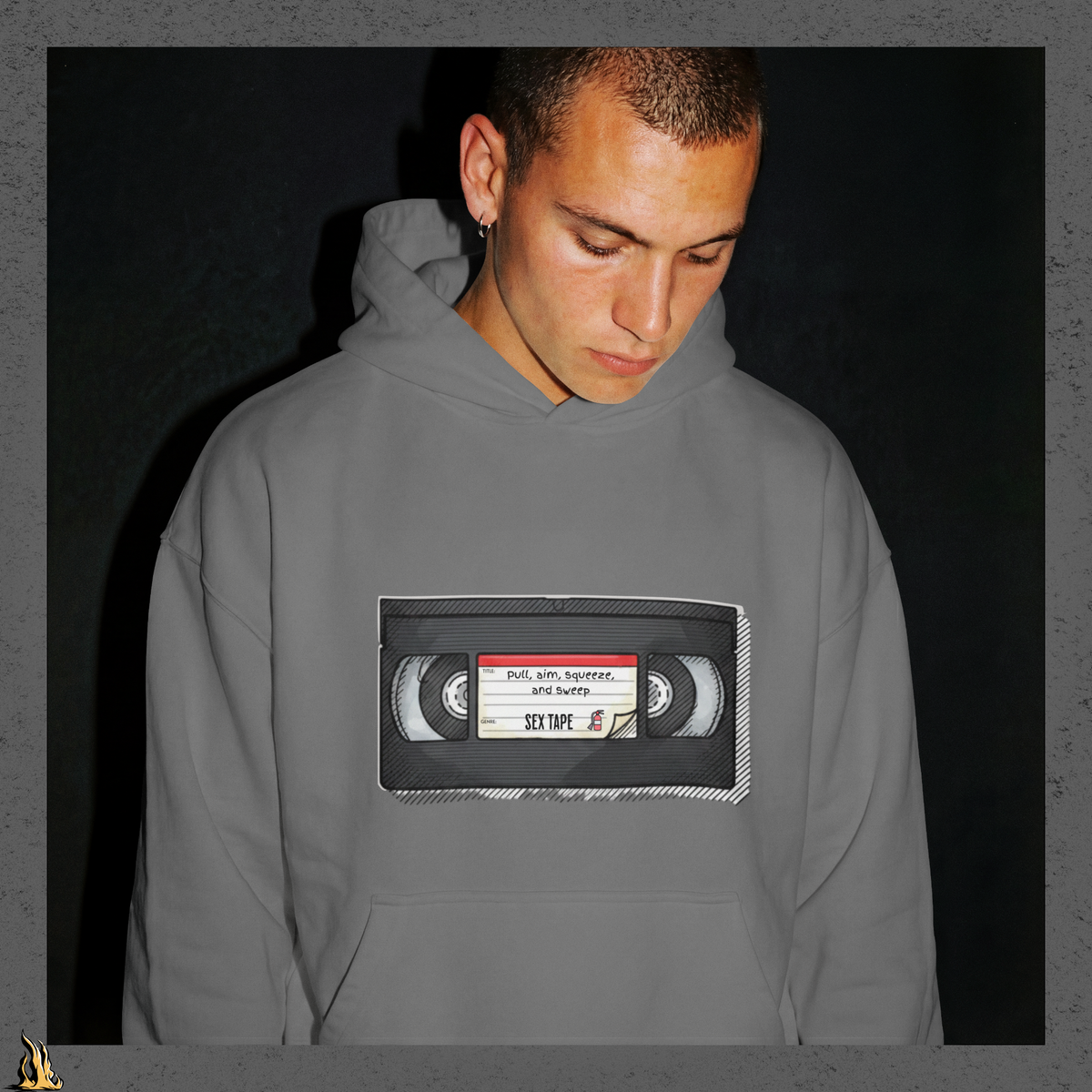 Pull, Aim, Squeeze, Sweep Bunnyhug – Fire Safety Sex Tape Hoodie