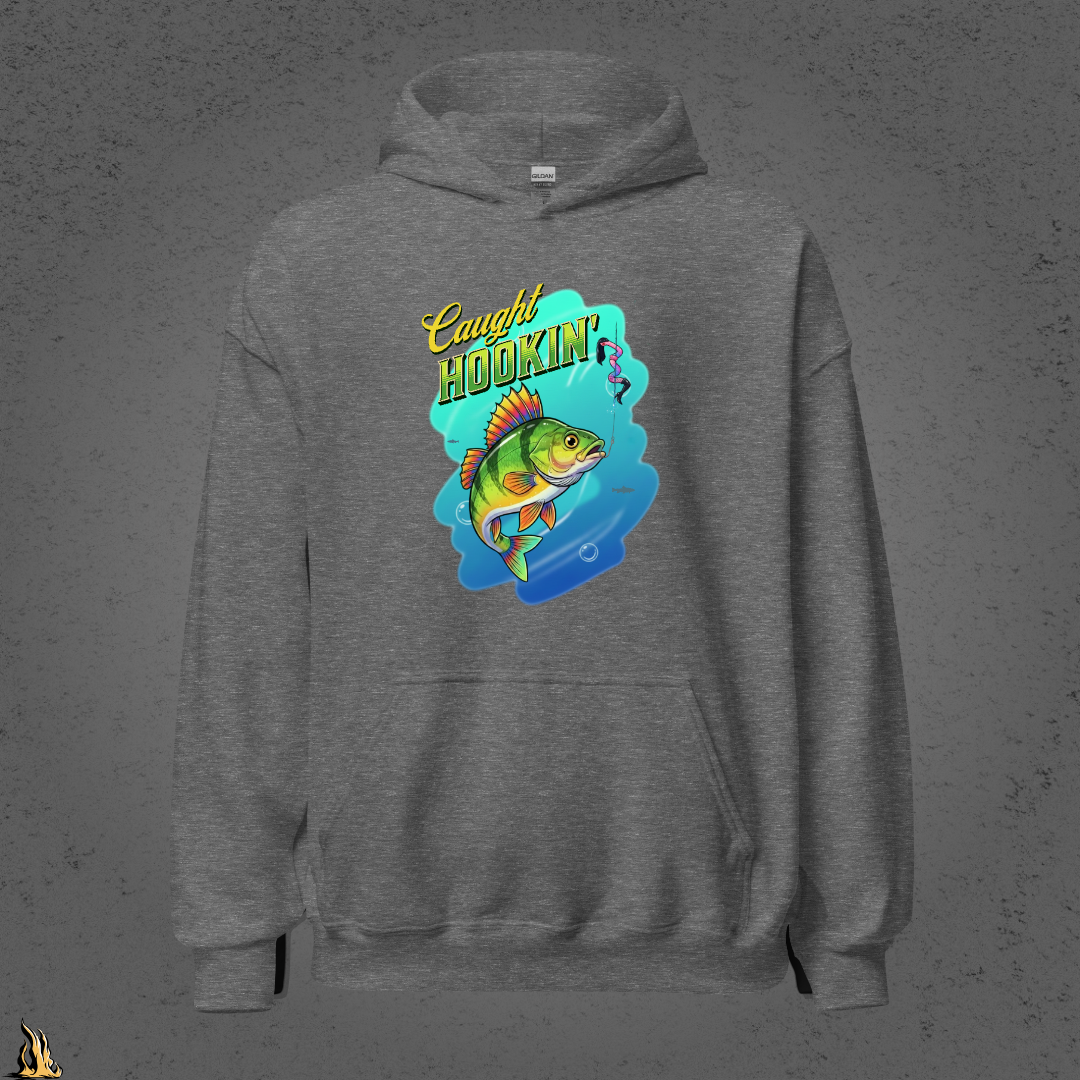 Caught Hookin' - Funny Fishing Graphic Unisex Hoodie