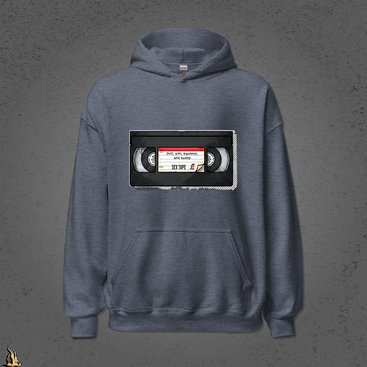 Pull, Aim, Squeeze, Sweep Bunnyhug – Fire Safety Sex Tape Hoodie