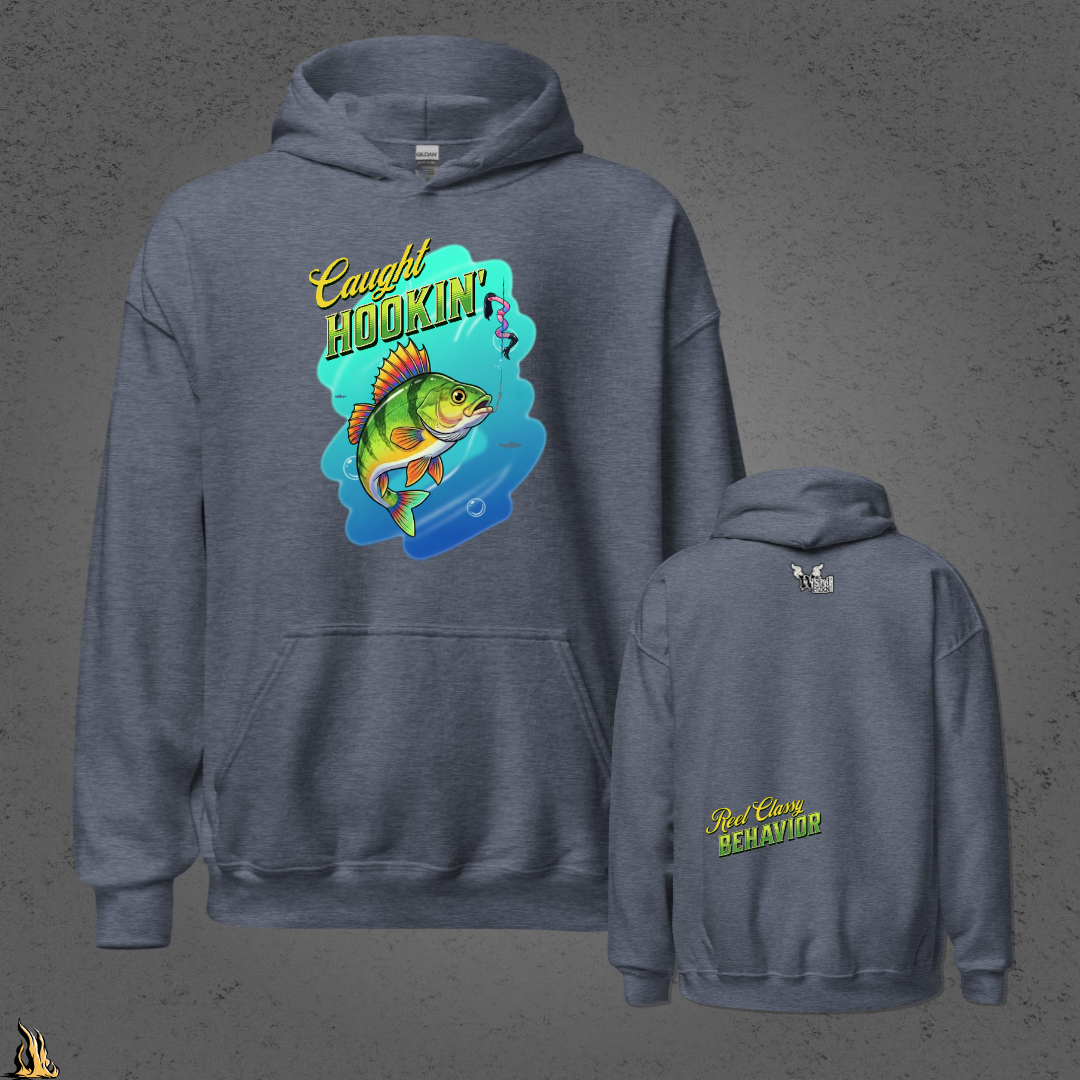 Caught Hookin' - Funny Fishing Graphic Unisex Hoodie