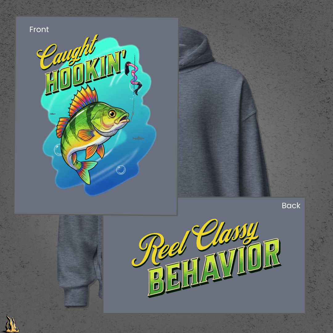 Caught Hookin' - Funny Fishing Graphic Unisex Hoodie