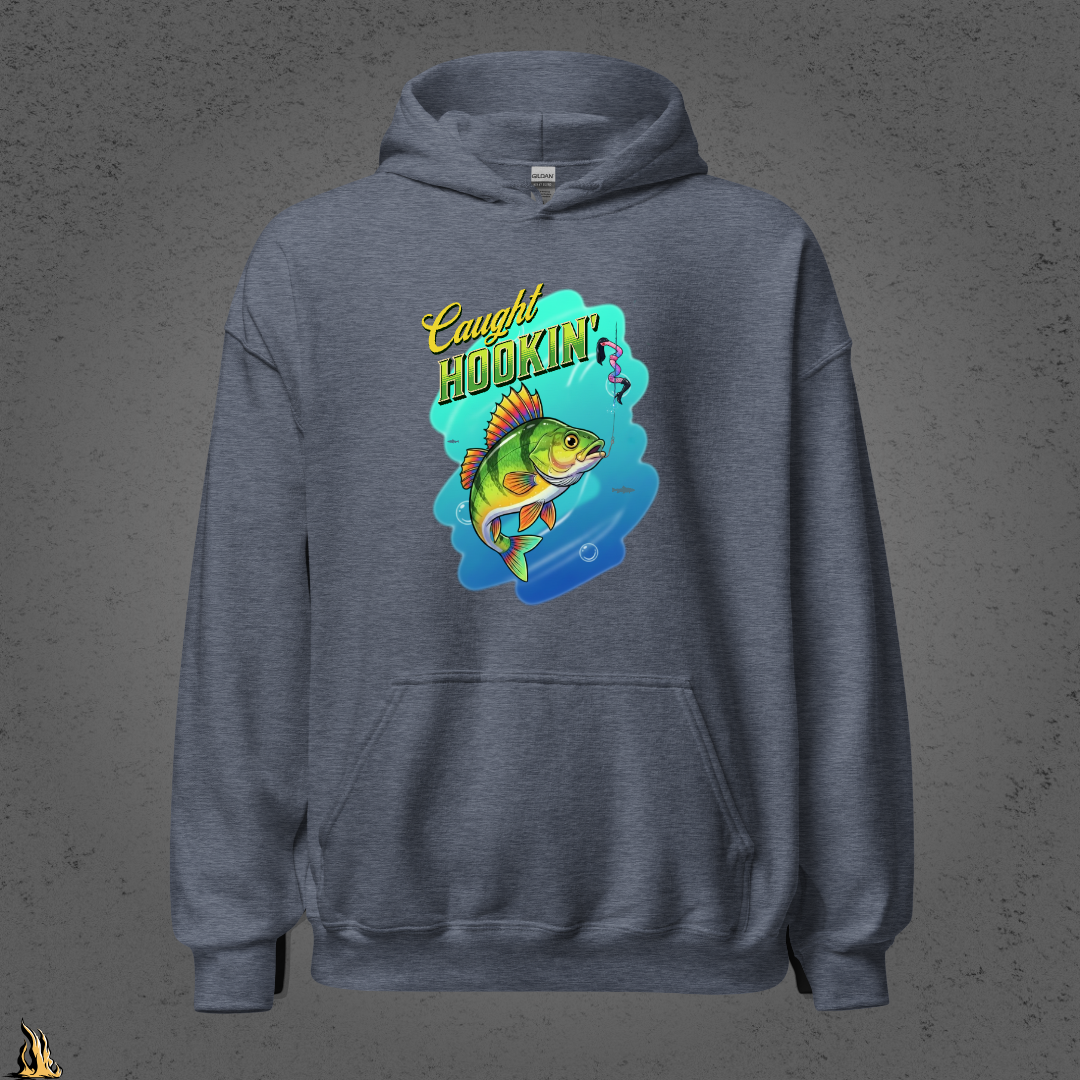 Caught Hookin' - Funny Fishing Graphic Unisex Hoodie