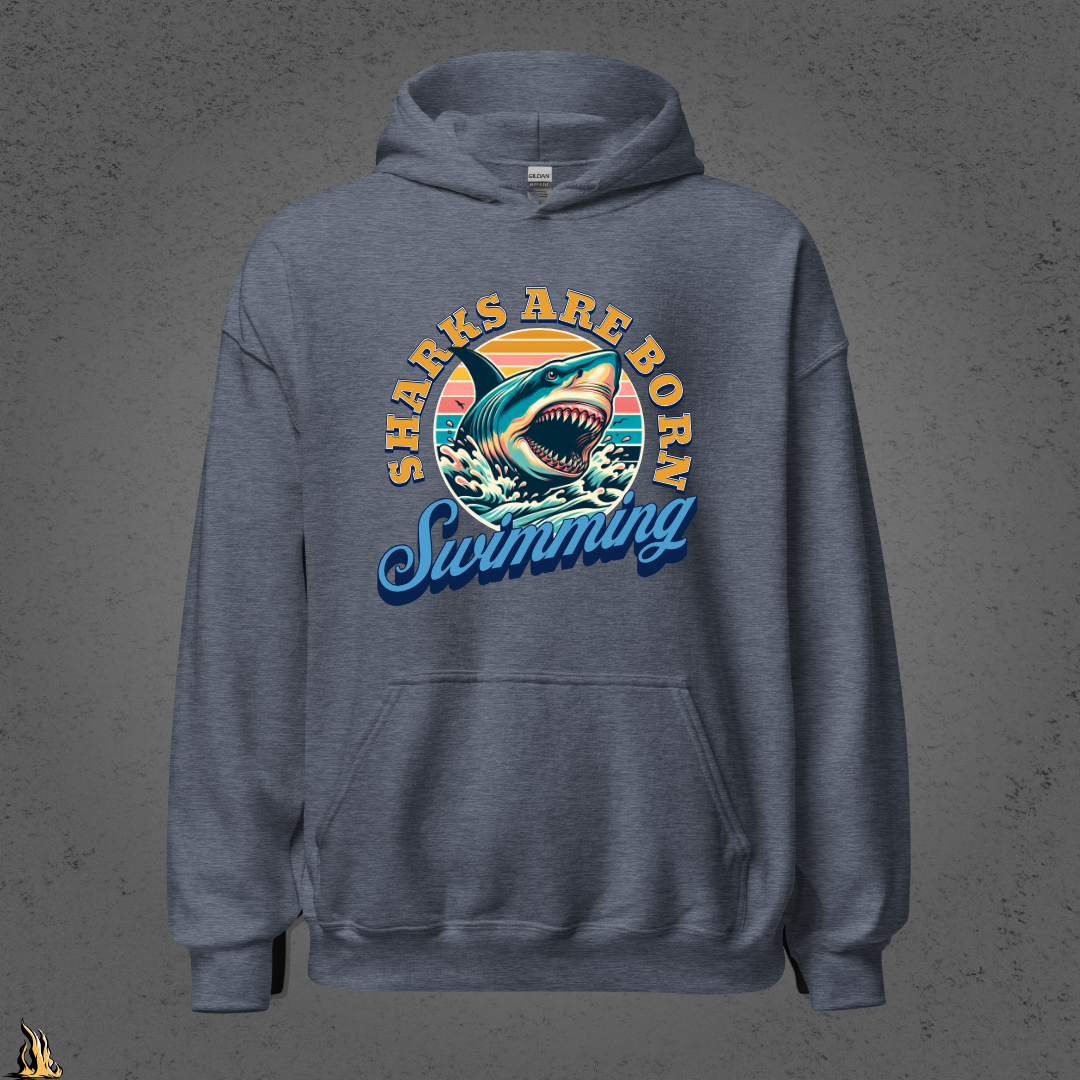 Sharks are Born Swimming - Vintage Great White Shark Graphic Unisex Hoodie