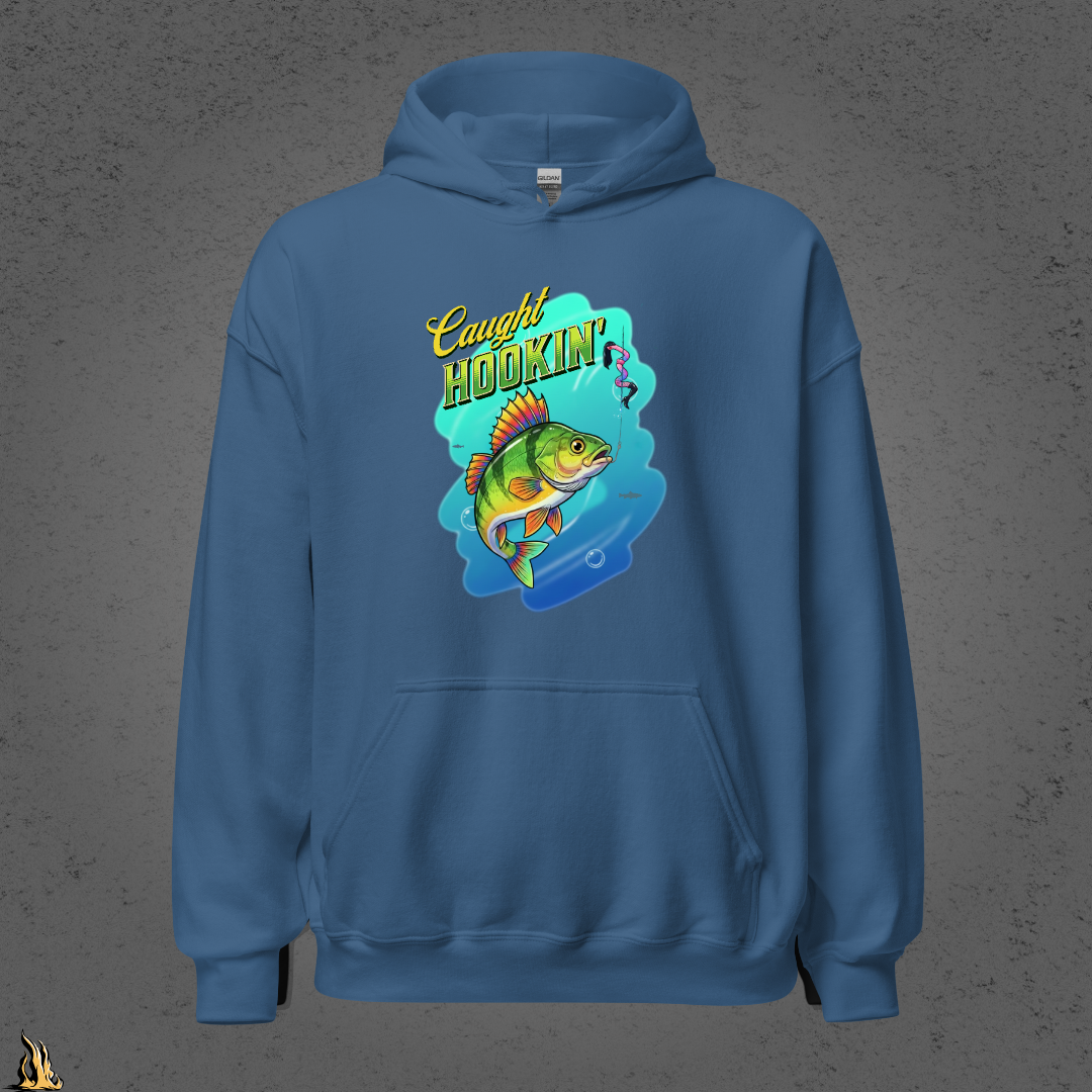 Caught Hookin' - Funny Fishing Graphic Unisex Hoodie
