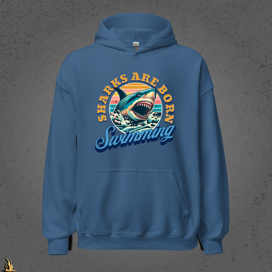 Sharks are Born Swimming - Vintage Great White Shark Graphic Unisex Hoodie