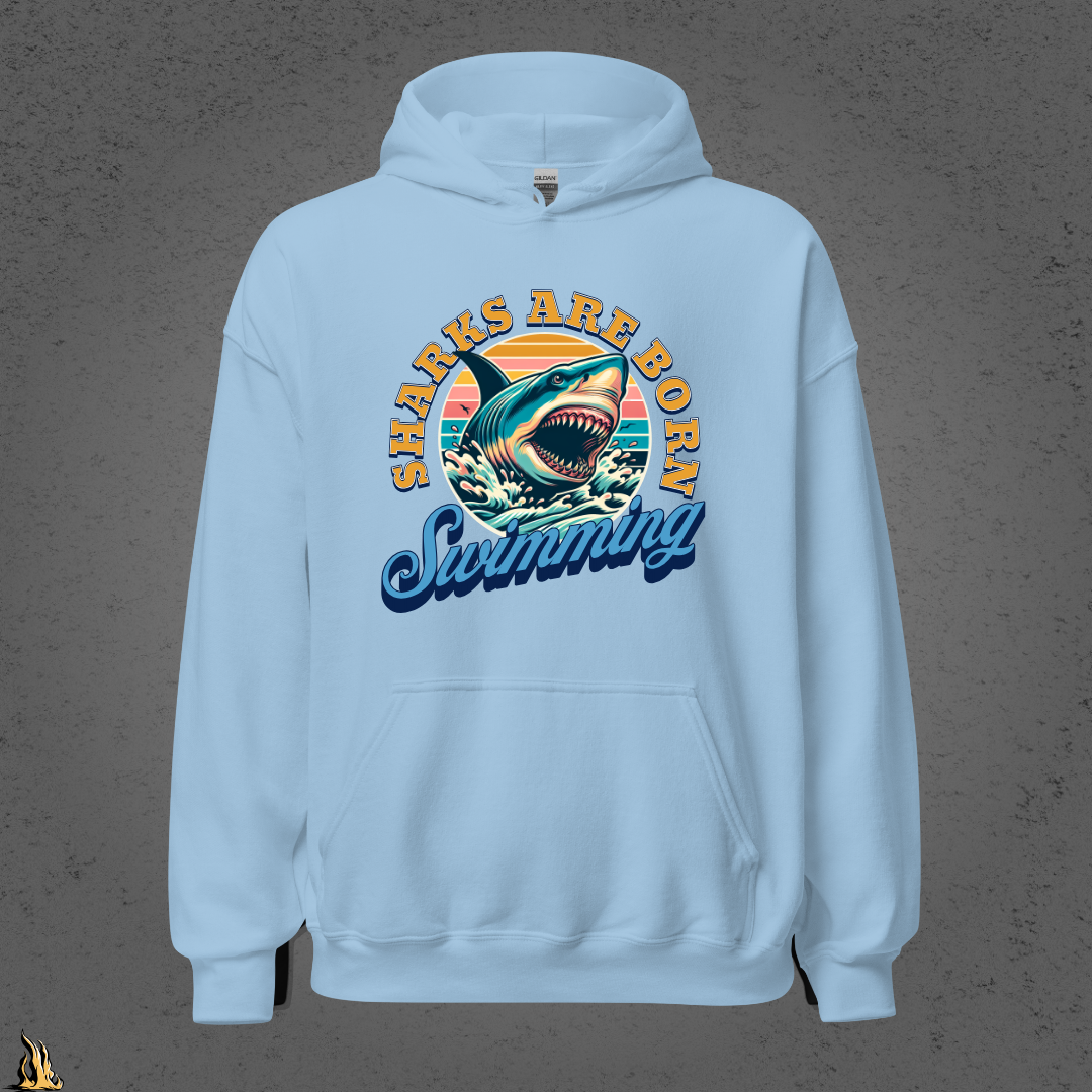 Sharks are Born Swimming - Vintage Great White Shark Graphic Unisex Hoodie