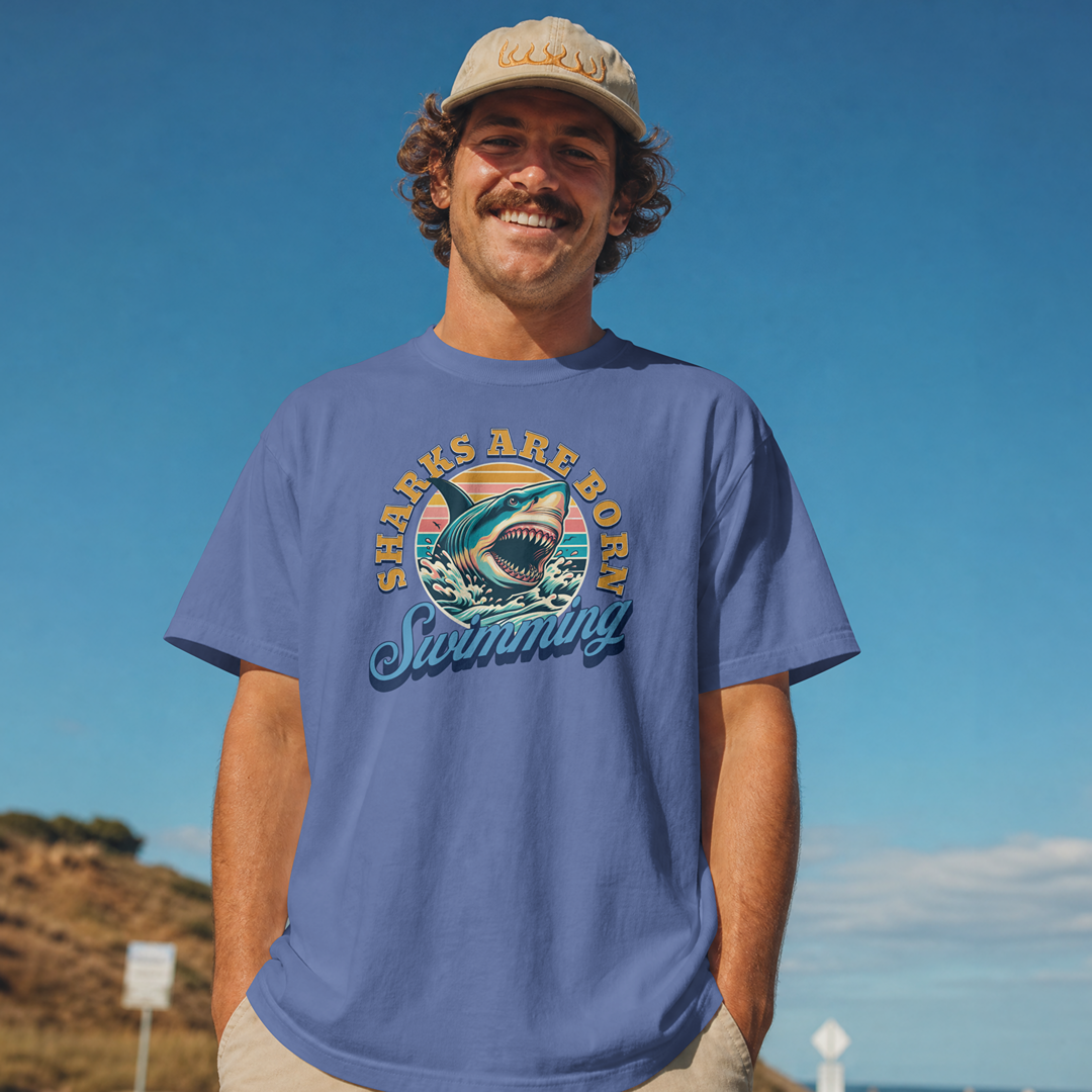 Sharks are Born Swimming - Vintage Great White Shark Graphic Unisex T-Shirt