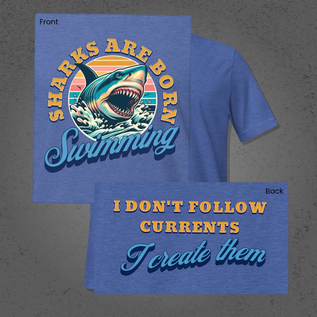 Sharks are Born Swimming - Vintage Great White Shark Graphic Unisex T-Shirt