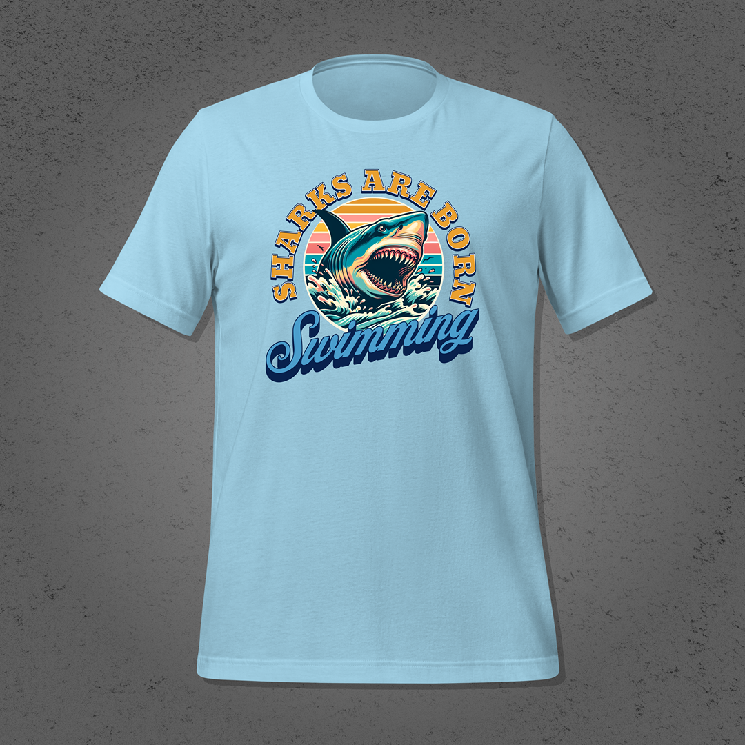 Sharks are Born Swimming - Vintage Great White Shark Graphic Unisex T-Shirt