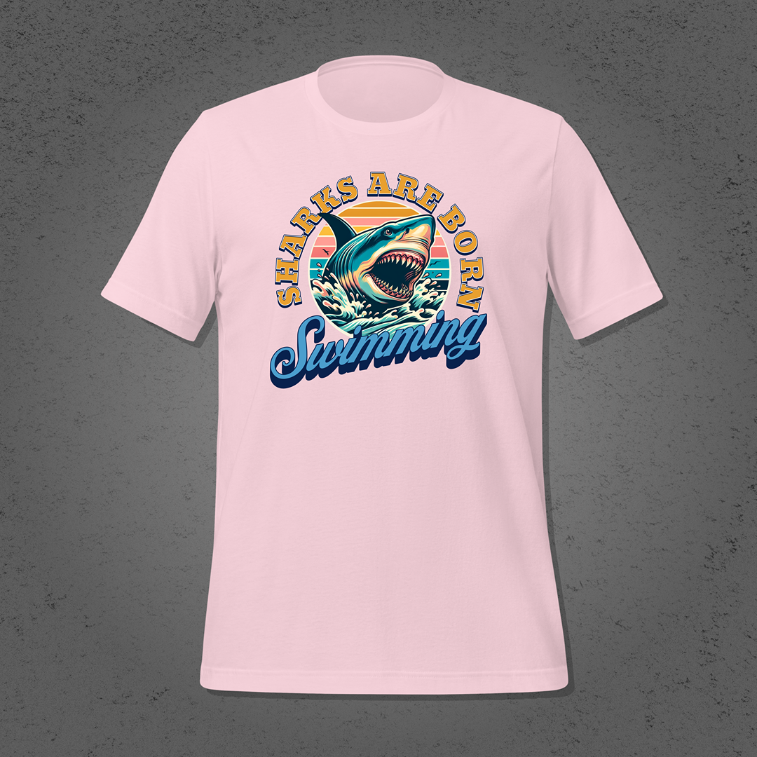 Sharks are Born Swimming - Vintage Great White Shark Graphic Unisex T-Shirt