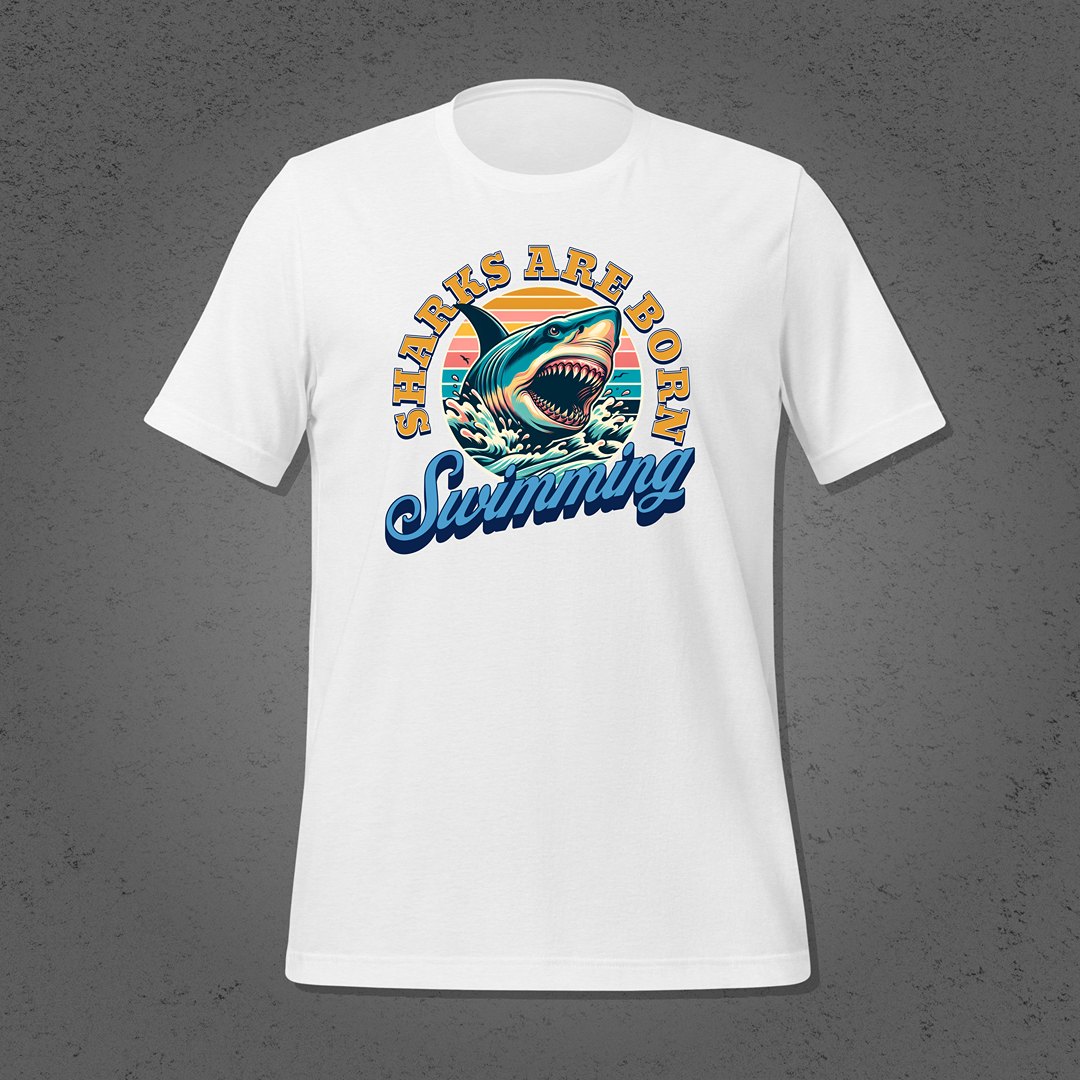 Sharks are Born Swimming - Vintage Great White Shark Graphic Unisex T-Shirt