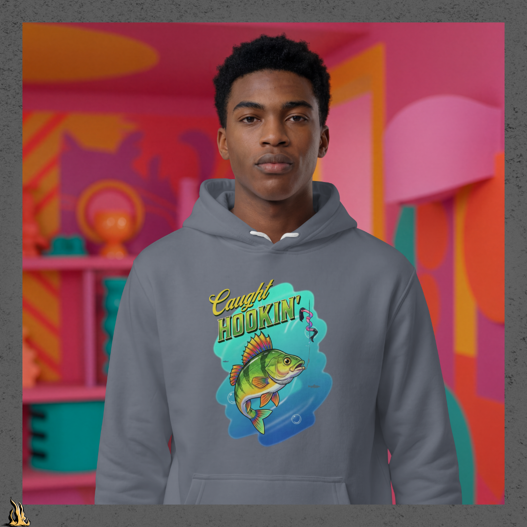 Caught Hookin' - Funny Fishing Graphic Unisex Hoodie