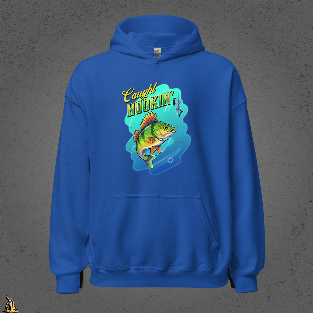 Caught Hookin' - Funny Fishing Graphic Unisex Hoodie