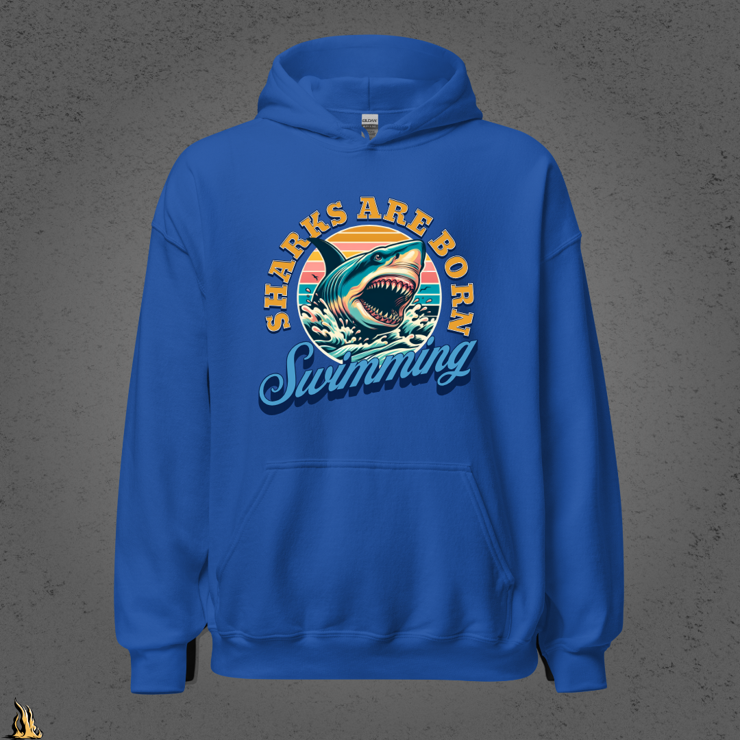Sharks are Born Swimming - Vintage Great White Shark Graphic Unisex Hoodie