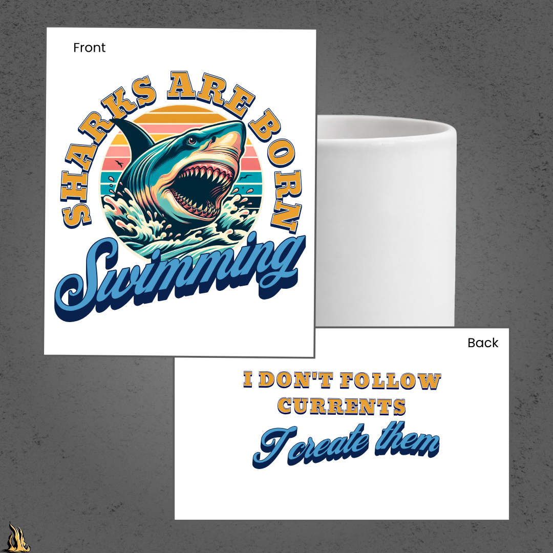 Sharks are Born Swimming - Vintage Great White Shark Graphic Mug