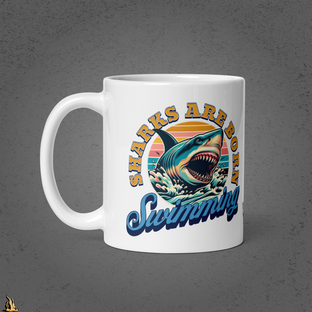 Sharks are Born Swimming - Vintage Great White Shark Graphic Mug