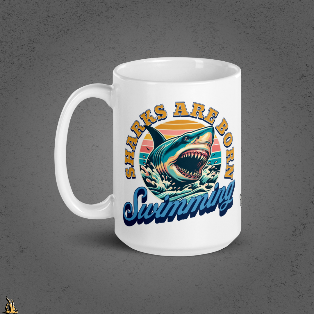 Sharks are Born Swimming - Vintage Great White Shark Graphic Mug
