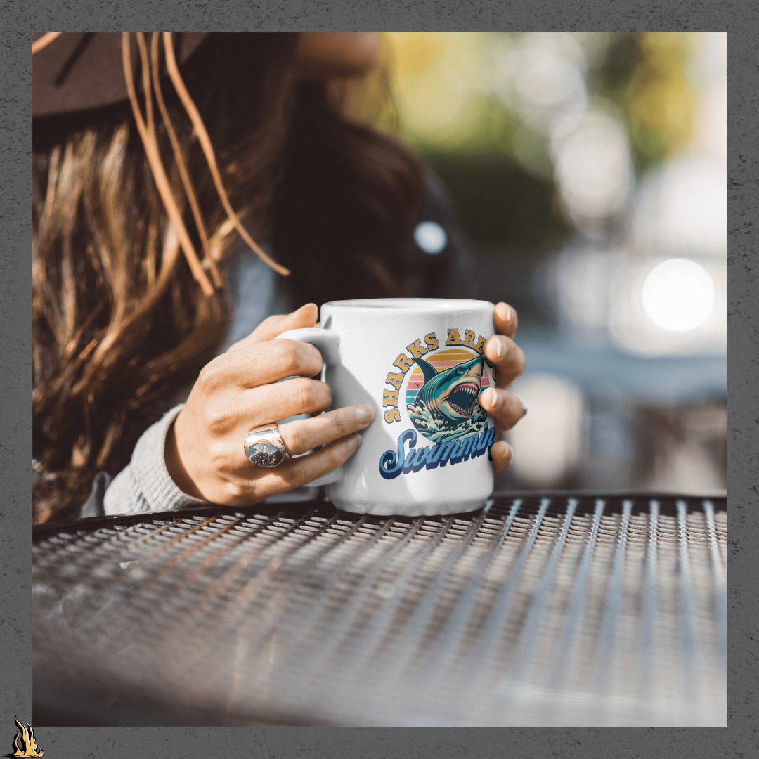Sharks are Born Swimming - Vintage Great White Shark Graphic Mug