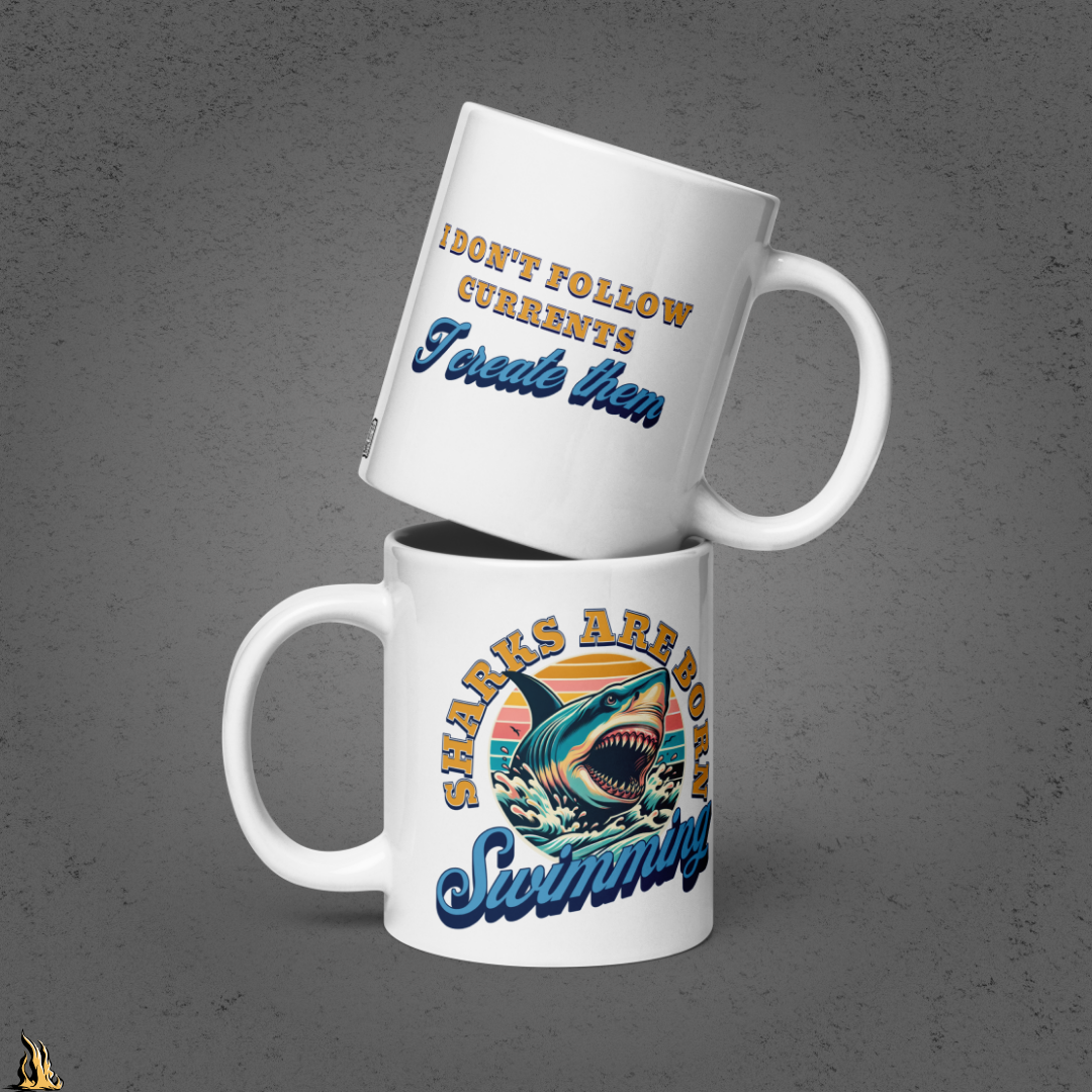 Sharks are Born Swimming - Vintage Great White Shark Graphic Mug