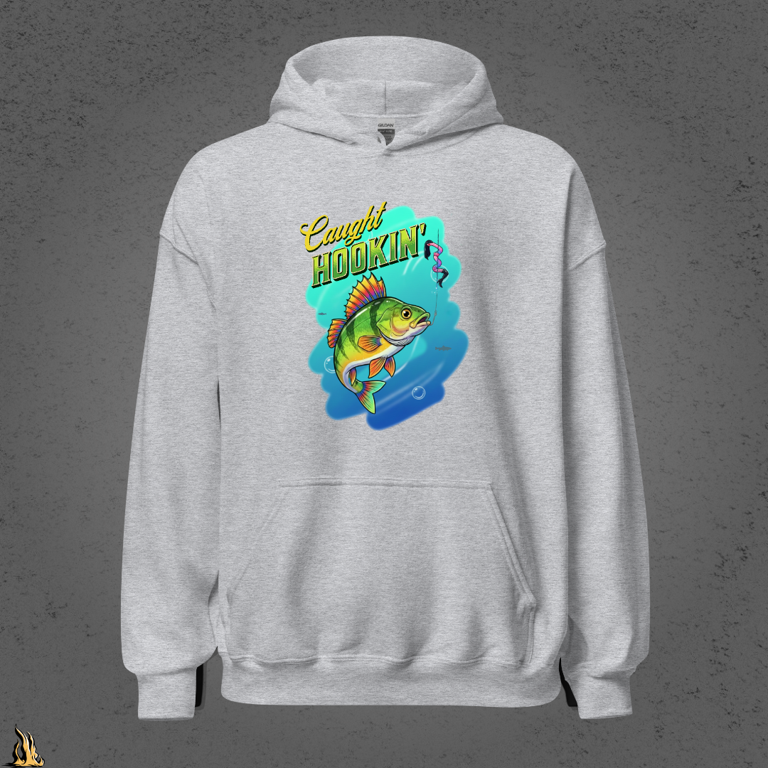Caught Hookin' - Funny Fishing Graphic Unisex Hoodie