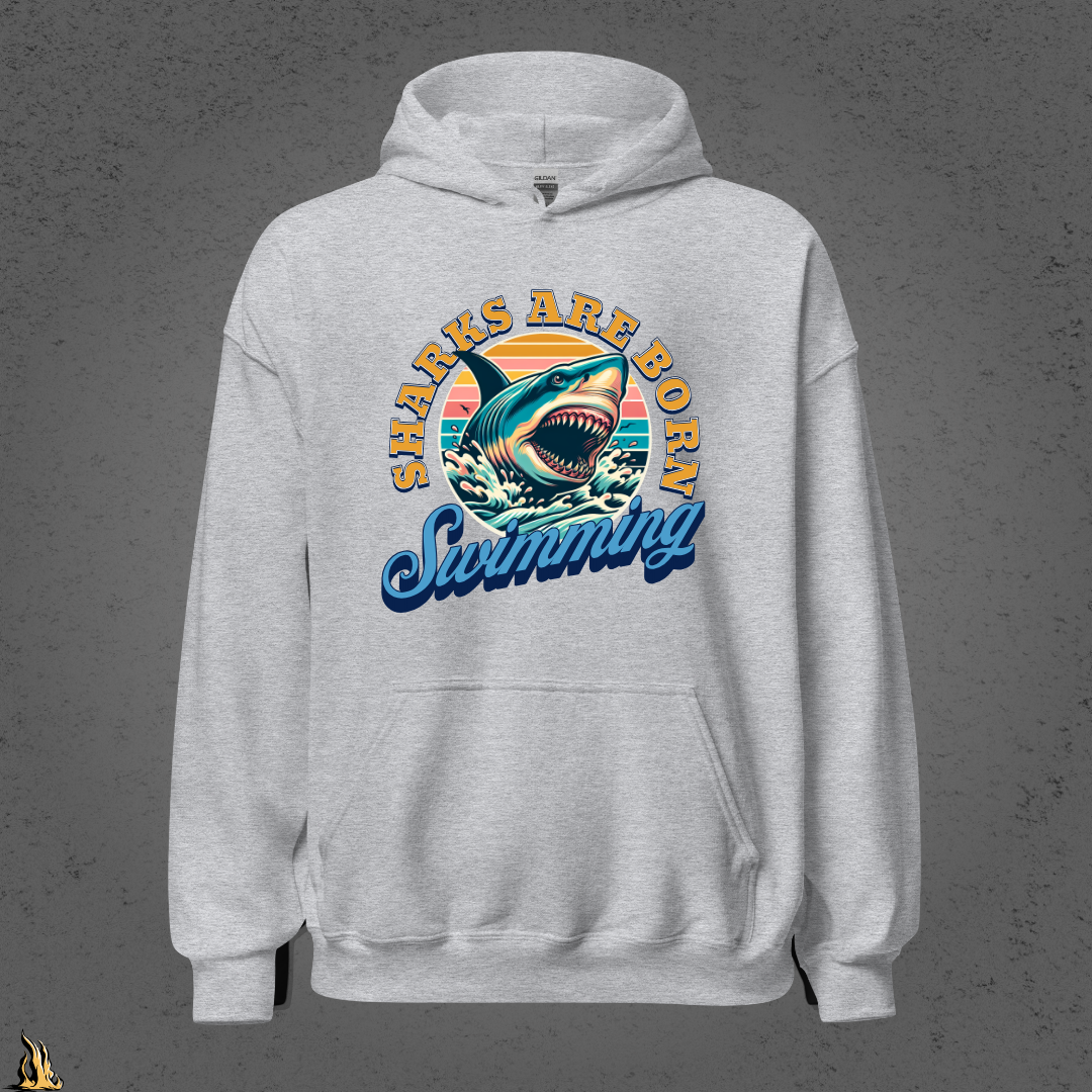 Sharks are Born Swimming - Vintage Great White Shark Graphic Unisex Hoodie