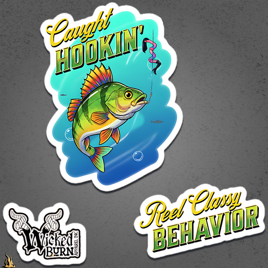 Caught Hookin' Sticker Pack | Funny Fishing Vinyl Sticker Set