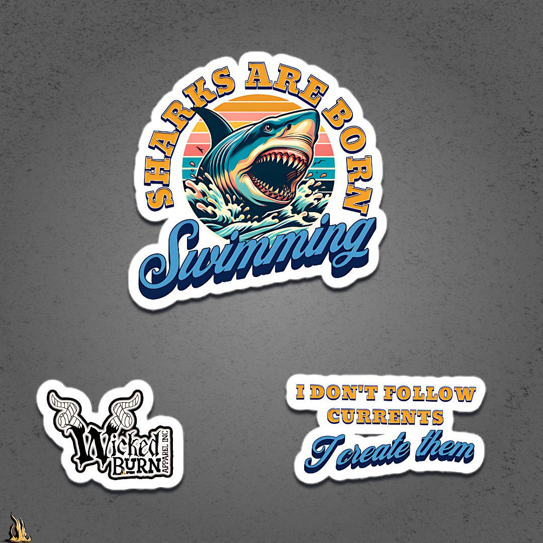 Sharks are Born Swimming Sticker Pack | Motivational Shark Vinyl Sticker Set