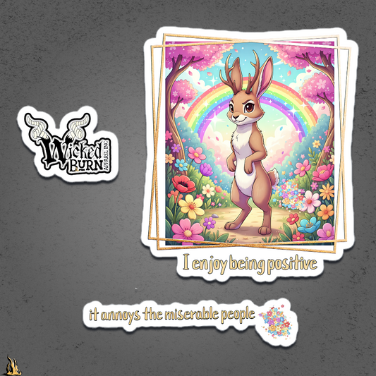 I Enjoy Being Positive | Cute Sarcastic Jackalope Vinyl Sticker Pack