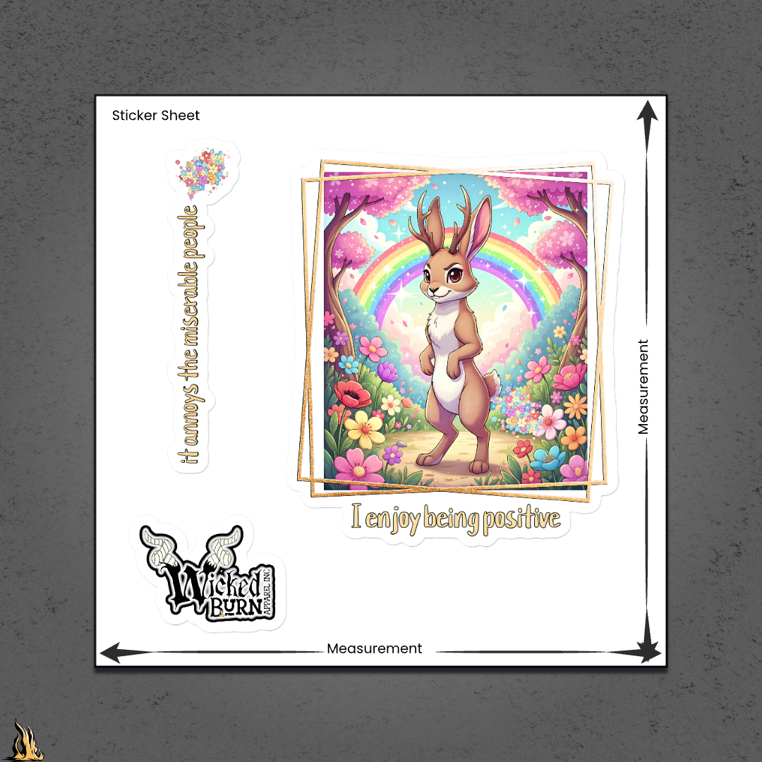 I Enjoy Being Positive | Cute Sarcastic Jackalope Vinyl Sticker Pack