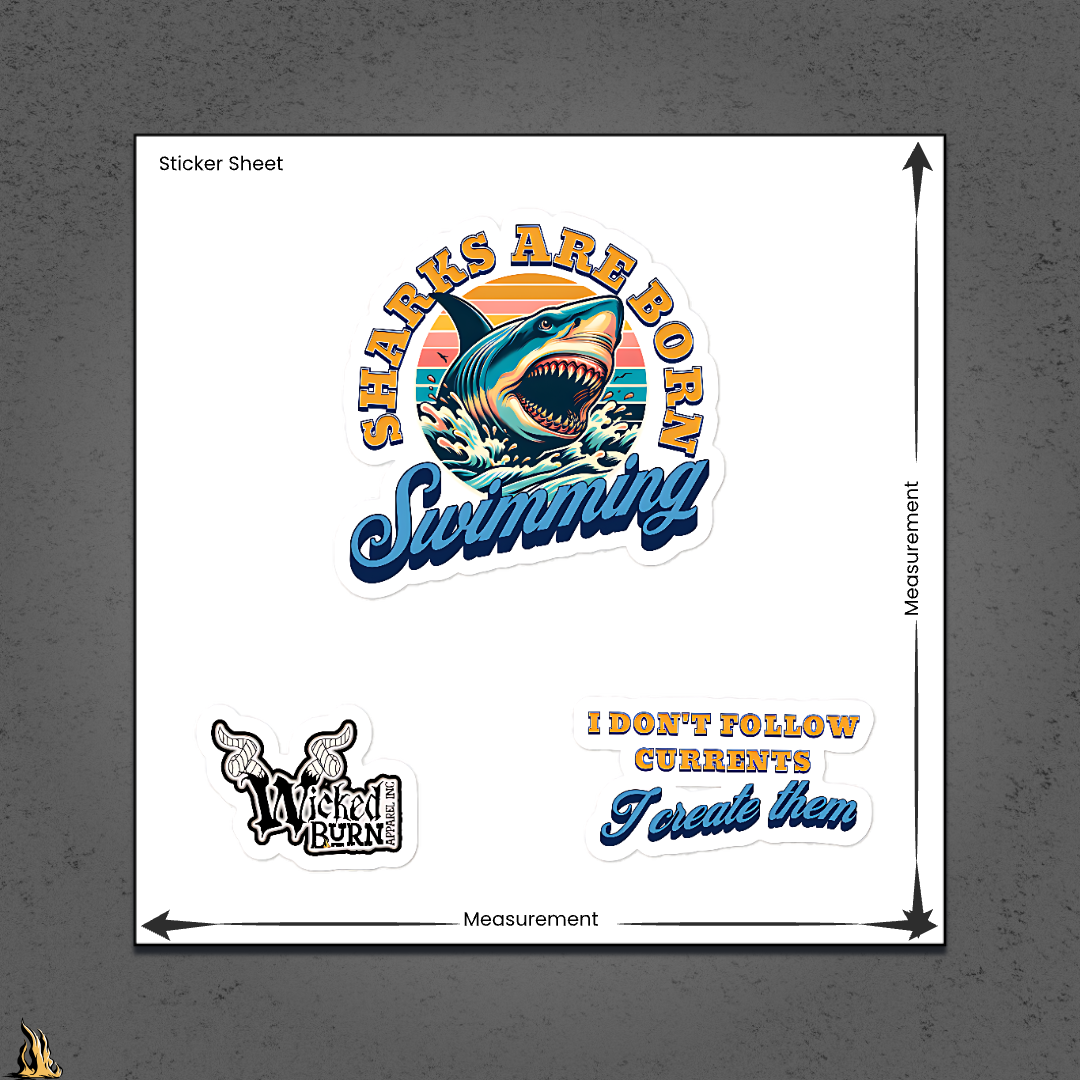 Sharks are Born Swimming Sticker Pack | Motivational Shark Vinyl Sticker Set